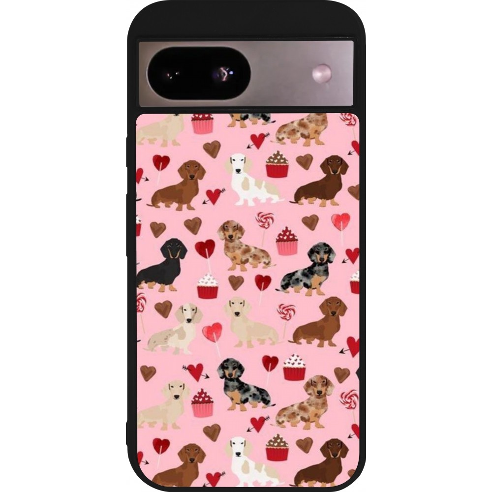 Coque Google Pixel 8a - Silicone rigide noir Valentine 2024 puppy love