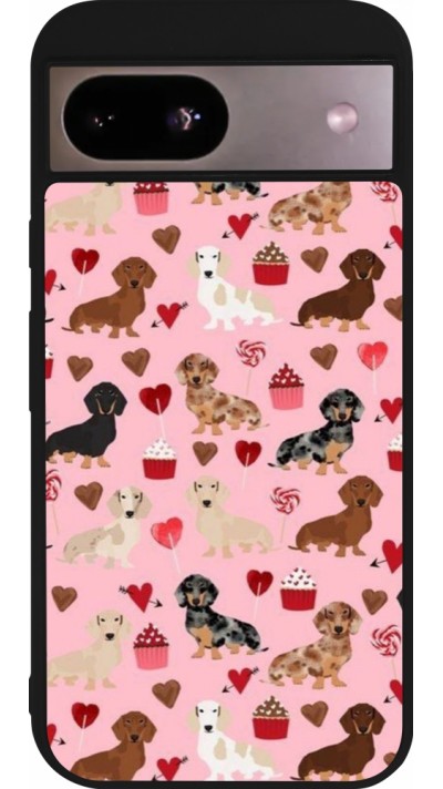 Coque Google Pixel 8a - Silicone rigide noir Valentine 2024 puppy love