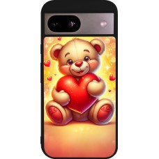 Coque Google Pixel 8a - Silicone rigide noir Valentine 2024 Teddy love