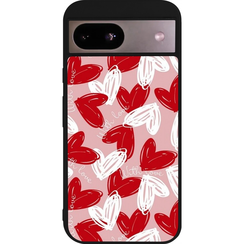 Coque Google Pixel 8a - Silicone rigide noir Valentine 2024 with love heart