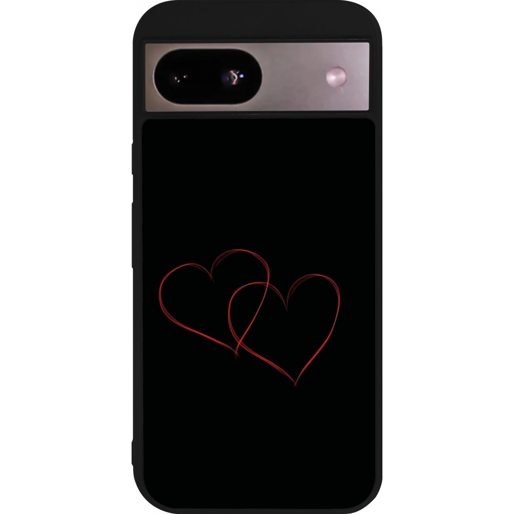 Coque Google Pixel 8a - Silicone rigide noir Valentine 2023 attached heart