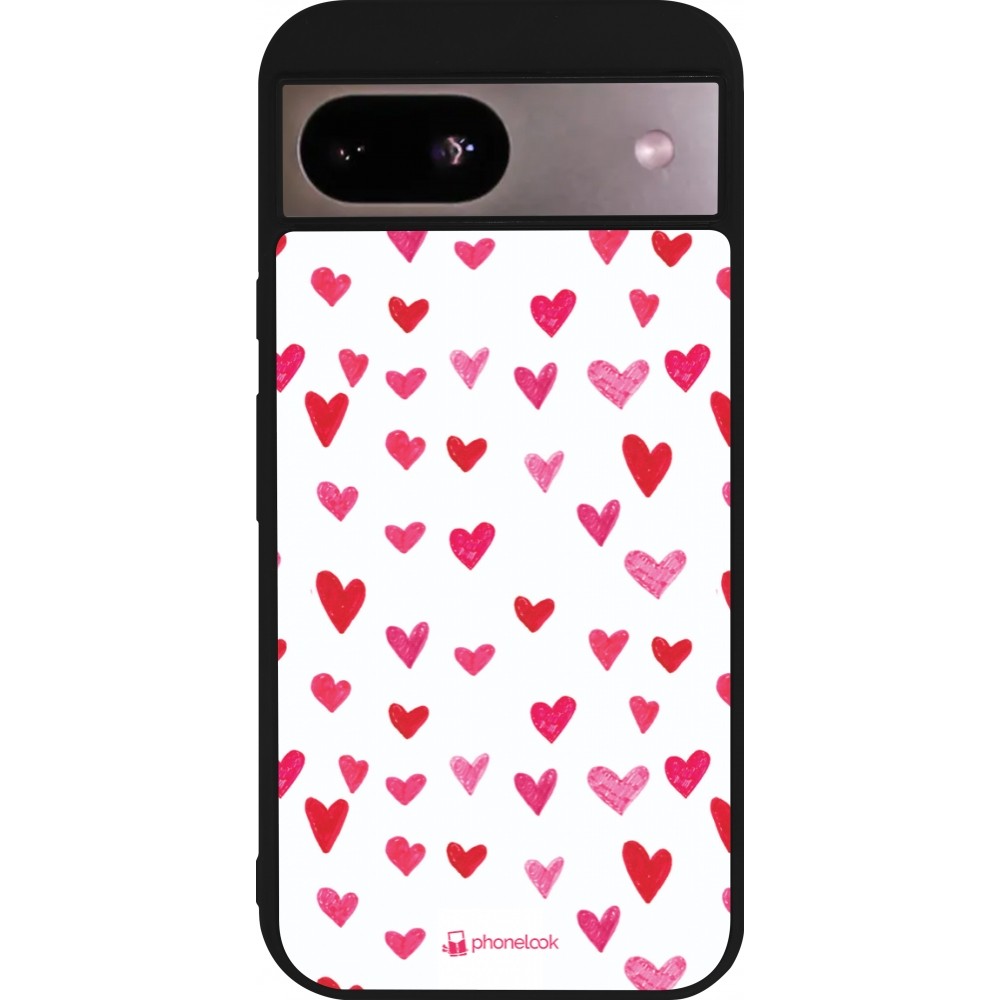 Coque Google Pixel 8a - Silicone rigide noir Valentine 2022 Many pink hearts