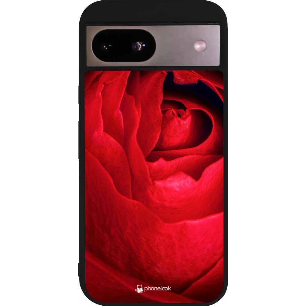 Coque Google Pixel 8a - Silicone rigide noir Valentine 2022 Rose