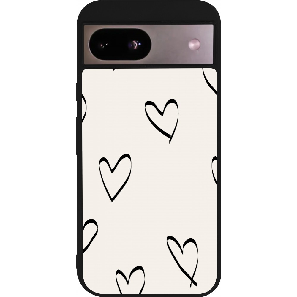 Coque Google Pixel 8a - Silicone rigide noir Valentine 2023 minimalist hearts