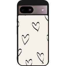 Coque Google Pixel 8a - Silicone rigide noir Valentine 2023 minimalist hearts