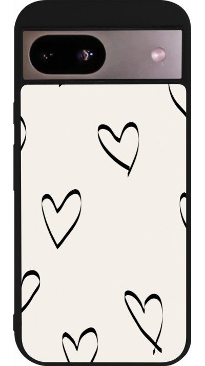 Coque Google Pixel 8a - Silicone rigide noir Valentine 2023 minimalist hearts