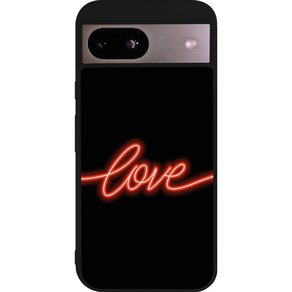 Coque Google Pixel 8a - Silicone rigide noir Valentine 2023 neon love