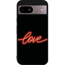 Coque Google Pixel 8a - Silicone rigide noir Valentine 2023 neon love