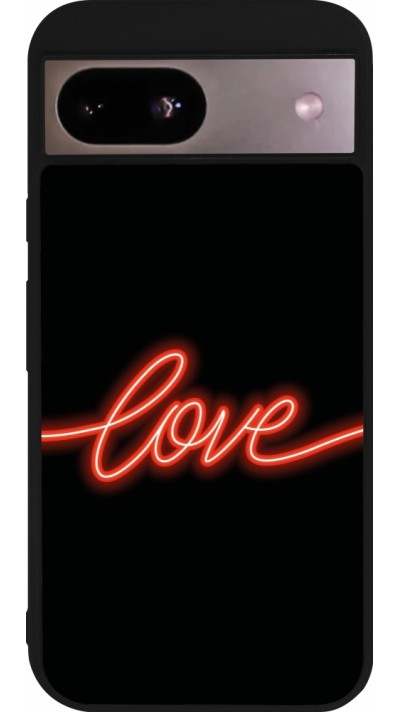 Coque Google Pixel 8a - Silicone rigide noir Valentine 2023 neon love