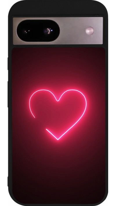 Coque Google Pixel 8a - Silicone rigide noir Valentine 2023 single neon heart