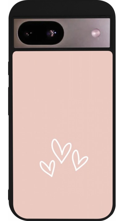 Coque Google Pixel 8a - Silicone rigide noir Valentine 2023 three minimalist hearts