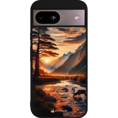 Coque Google Pixel 8a - Silicone rigide noir Valley Sunset Deer Tree