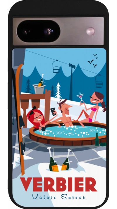 Coque Google Pixel 8a - Silicone rigide noir Verbier Mountain Jacuzzi