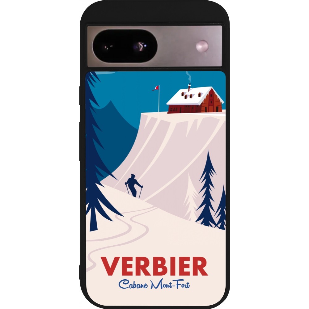 Coque Google Pixel 8a - Silicone rigide noir Verbier Cabane Mont-Fort