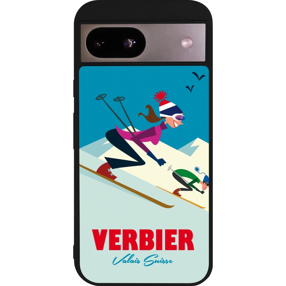 Coque Google Pixel 8a - Silicone rigide noir Verbier Ski Downhill