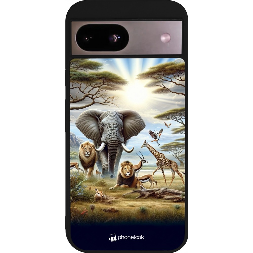 Coque Google Pixel 8a - Silicone rigide noir Vie sauvage africaine