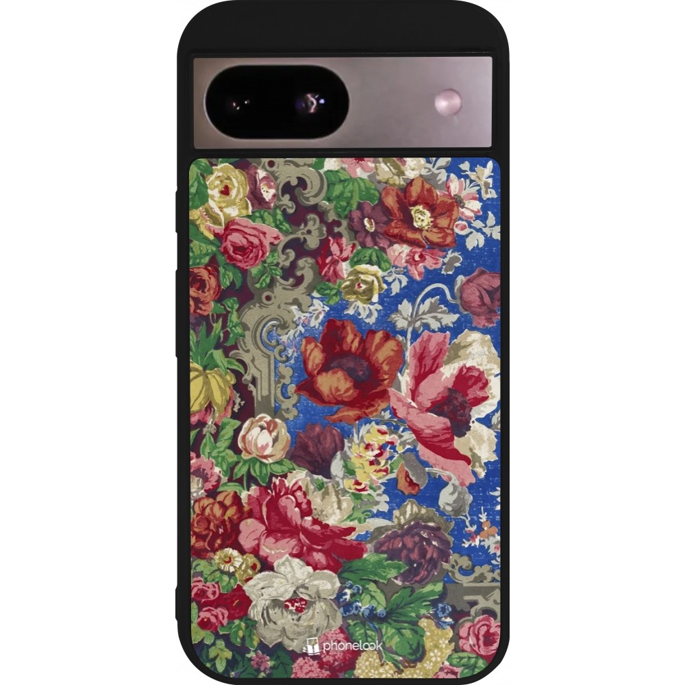 Coque Google Pixel 8a - Silicone rigide noir Vintage Art Flowers