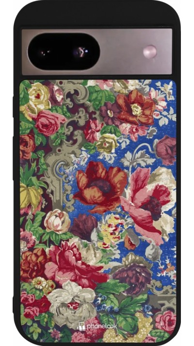 Coque Google Pixel 8a - Silicone rigide noir Vintage Art Flowers