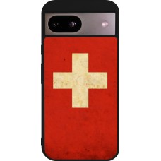 Coque Google Pixel 8a - Silicone rigide noir Vintage Flag SWISS