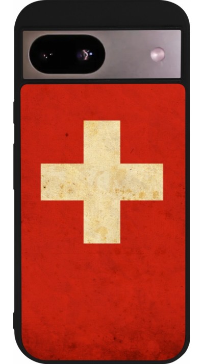 Coque Google Pixel 8a - Silicone rigide noir Vintage Flag SWISS