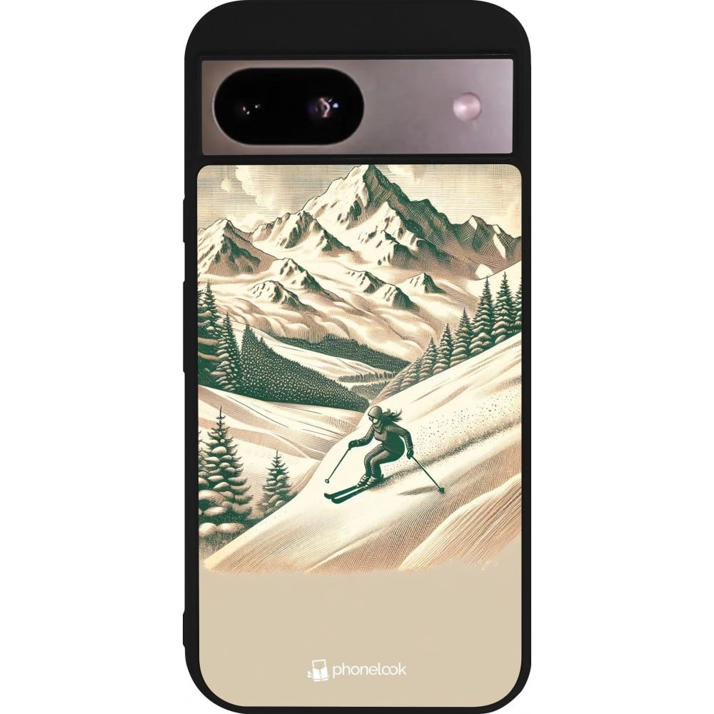 Coque Google Pixel 8a - Silicone rigide noir Vintage Ski Mountain