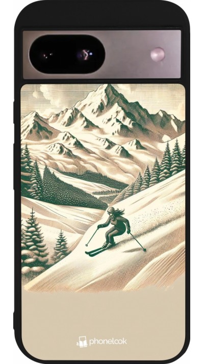 Coque Google Pixel 8a - Silicone rigide noir Vintage Ski Mountain