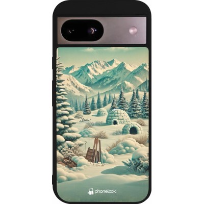 Coque Google Pixel 8a - Silicone rigide noir Vintage Snowy Mountain Igloo