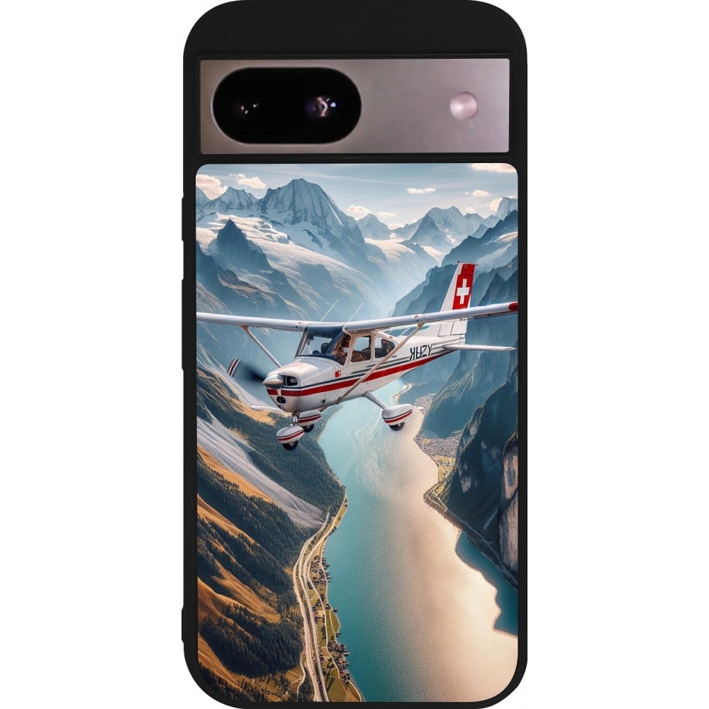 Coque Google Pixel 8a - Silicone rigide noir Vol Alpin Suisse