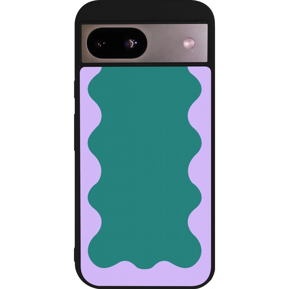 Coque Google Pixel 8a - Silicone rigide noir Wavy Rectangle Green Purple