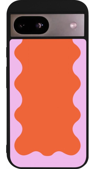 Coque Google Pixel 8a - Silicone rigide noir Wavy Rectangle Orange Pink