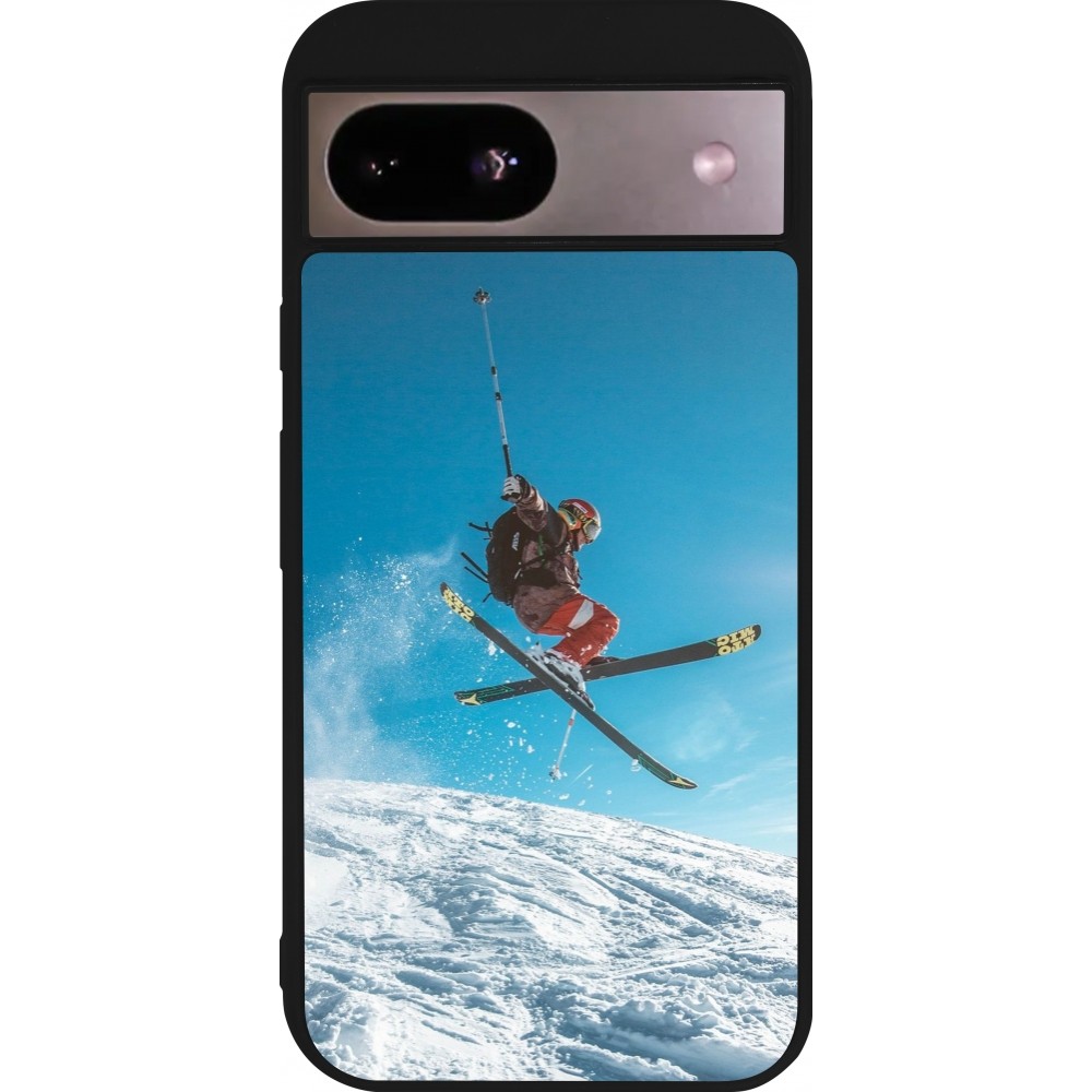 Coque Google Pixel 8a - Silicone rigide noir Winter 22 Ski Jump