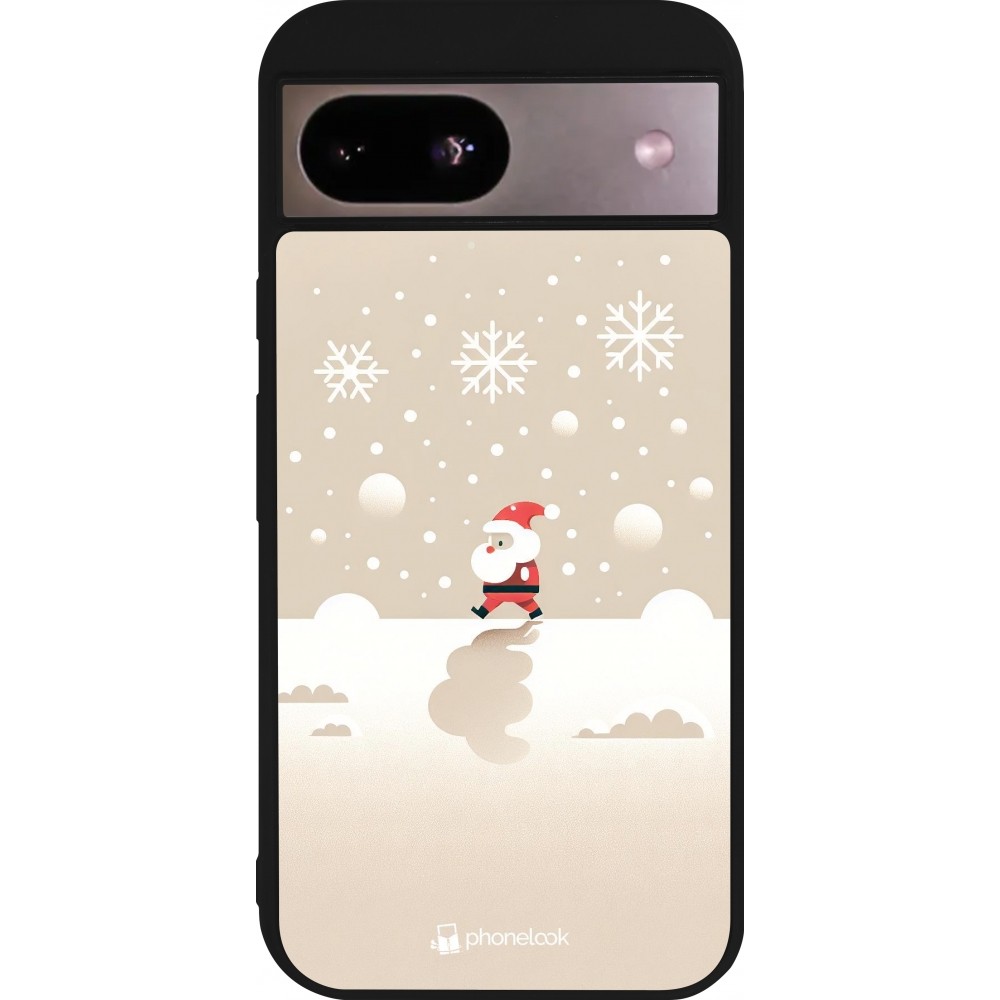 Coque Google Pixel 8a - Silicone rigide noir Noël 2023 Minimalist Santa