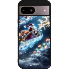 Coque Google Pixel 8a - Silicone rigide noir Noël 2023 Père Noël enchanté