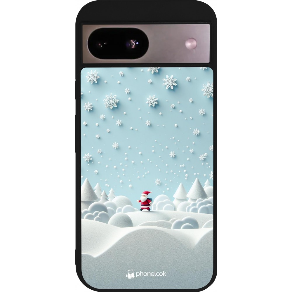 Coque Google Pixel 8a - Silicone rigide noir Noël 2023 Petit Père Flocon