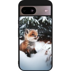 Coque Google Pixel 8a - Silicone rigide noir Noël 2023 Renardeau sapin