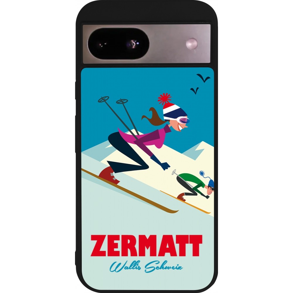 Coque Google Pixel 8a - Silicone rigide noir Zermatt Ski Downhill