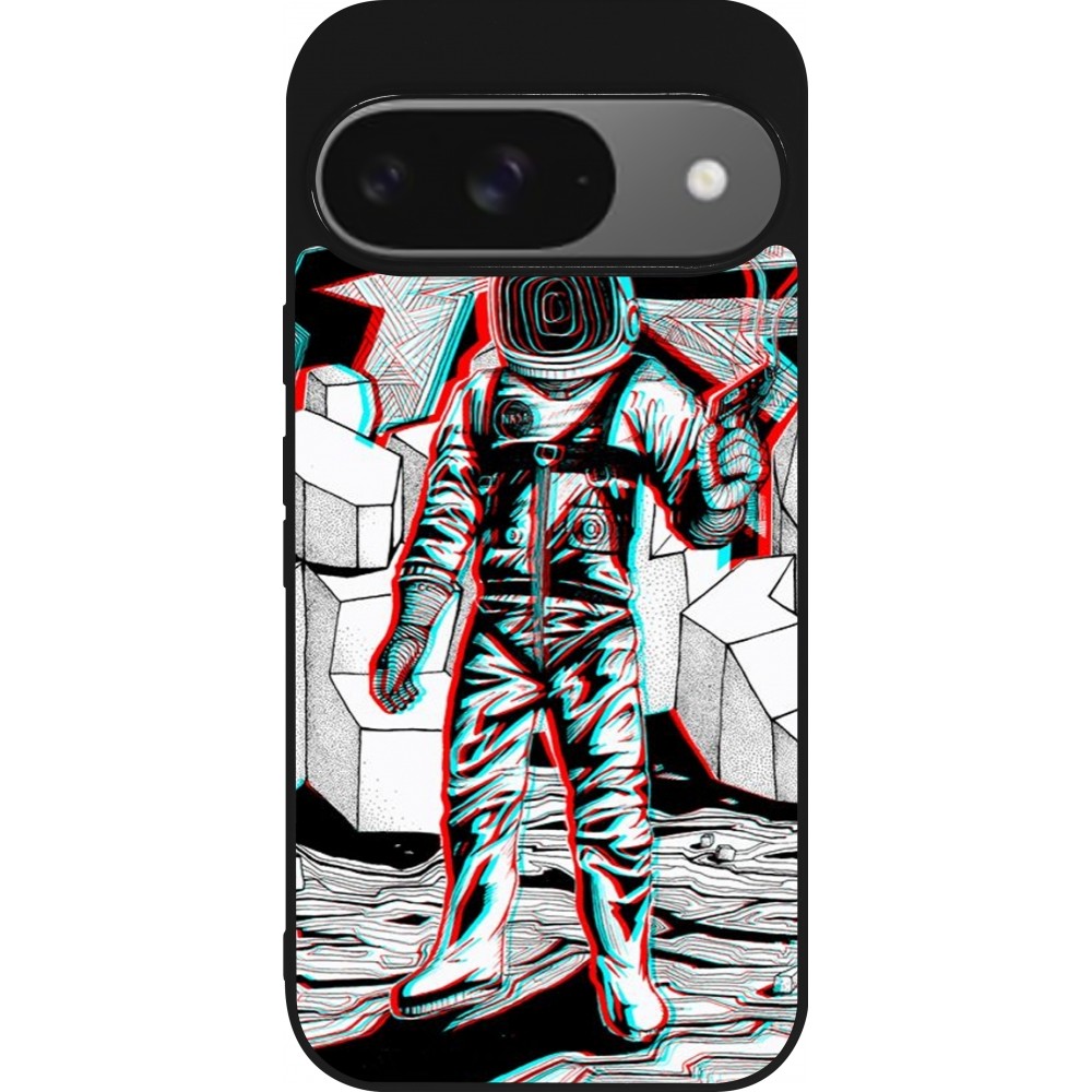 Coque Google Pixel 9 / Pixel 9 Pro - Silicone rigide noir Anaglyph Astronaut