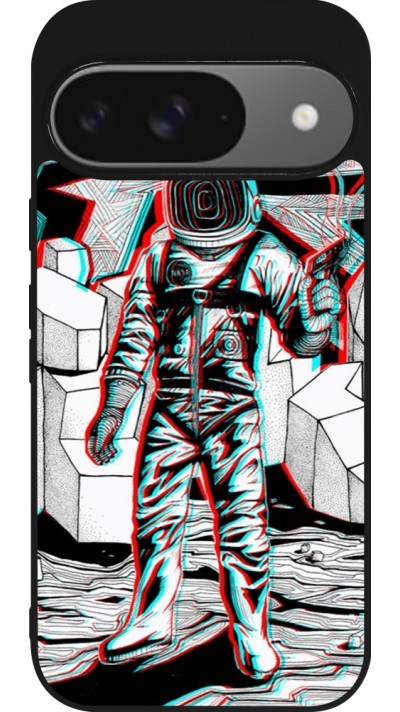 Coque Google Pixel 9 / Pixel 9 Pro - Silicone rigide noir Anaglyph Astronaut