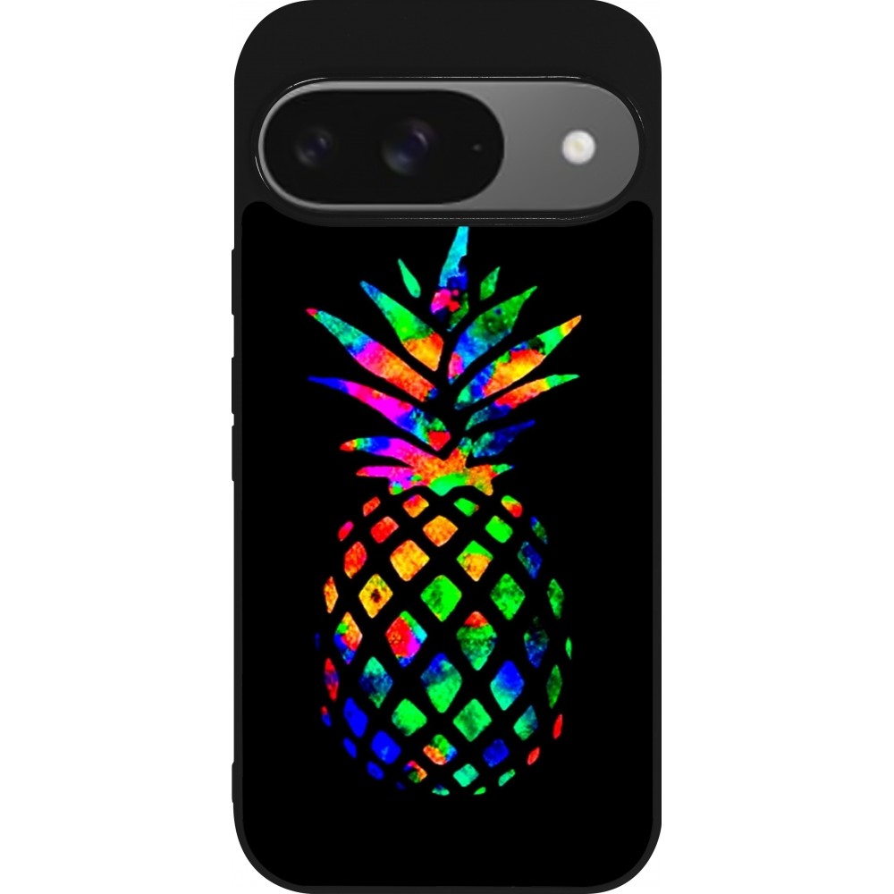 Coque Google Pixel 9 / Pixel 9 Pro - Silicone rigide noir Ananas Multi-colors