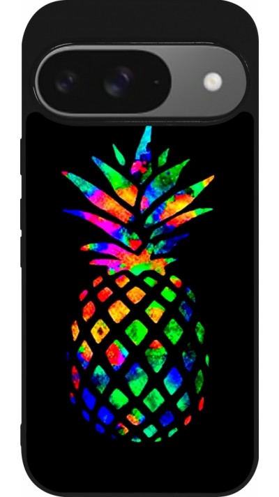 Coque Google Pixel 9 / Pixel 9 Pro - Silicone rigide noir Ananas Multi-colors