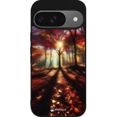 Coque Google Pixel 9 / Pixel 9 Pro - Silicone rigide noir Automne doré glare