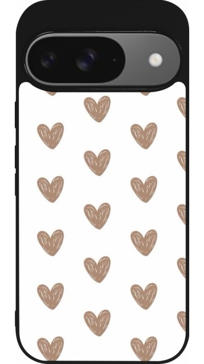 Coque Google Pixel 9 / Pixel 9 Pro - Silicone rigide noir Autumn 2024 brown hearts