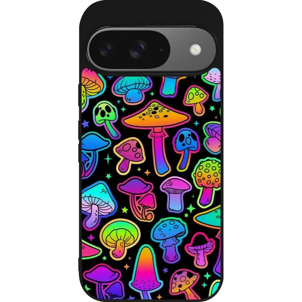 Coque Google Pixel 9 / Pixel 9 Pro - Silicone rigide noir Autumn 2024 magic mushrooms