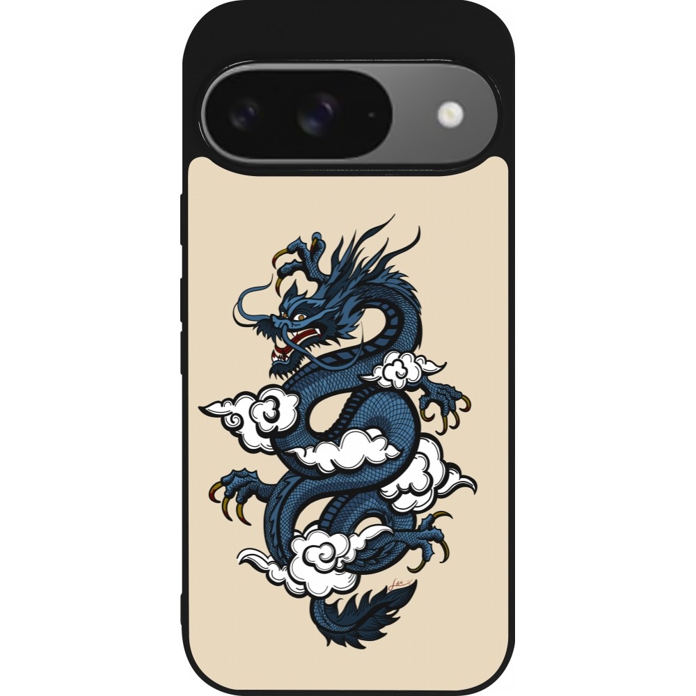 Coque Google Pixel 9 / Pixel 9 Pro - Silicone rigide noir Blue Dragon Tattoo