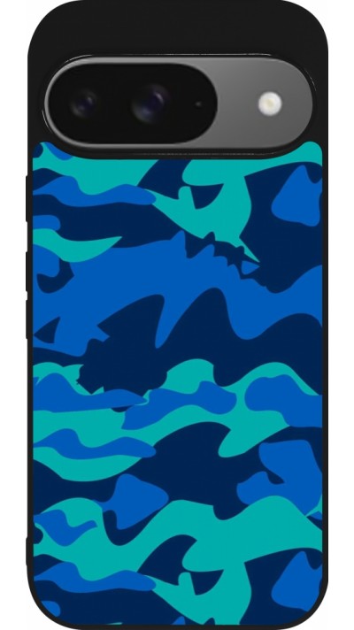 Coque Google Pixel 9 / Pixel 9 Pro - Silicone rigide noir Camo Blue