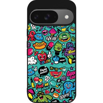 Coque Google Pixel 9 / Pixel 9 Pro - Silicone rigide noir Cartoons old school