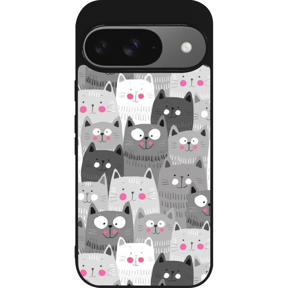 Google Pixel 9 / Pixel 9 Pro Case Hülle - Silikon schwarz Katzenschwärme