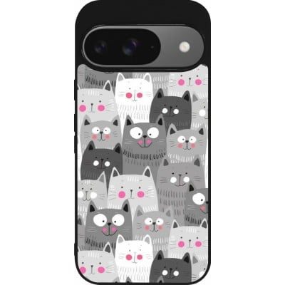 Coque Google Pixel 9 / Pixel 9 Pro - Silicone rigide noir Chats gris troupeau