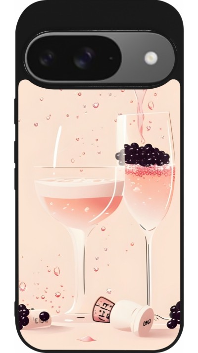 Coque Google Pixel 9 / Pixel 9 Pro - Silicone rigide noir Champagne Pouring Pink