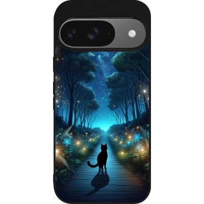 Coque Google Pixel 9 / Pixel 9 Pro - Silicone rigide noir Chat noir promenade